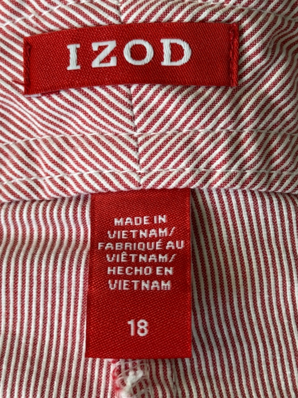 Izod Red/whiteCotton Bermuda Shorts with Front Pockets - Picture 7 of 10